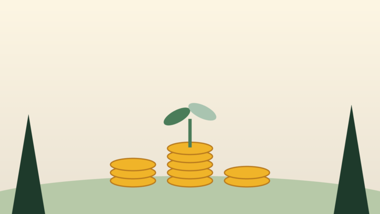 Münzstapel, aus dem ein grüner Spross wächst – Symbol für Pflegeleistungen und finanzielle Ansprüche